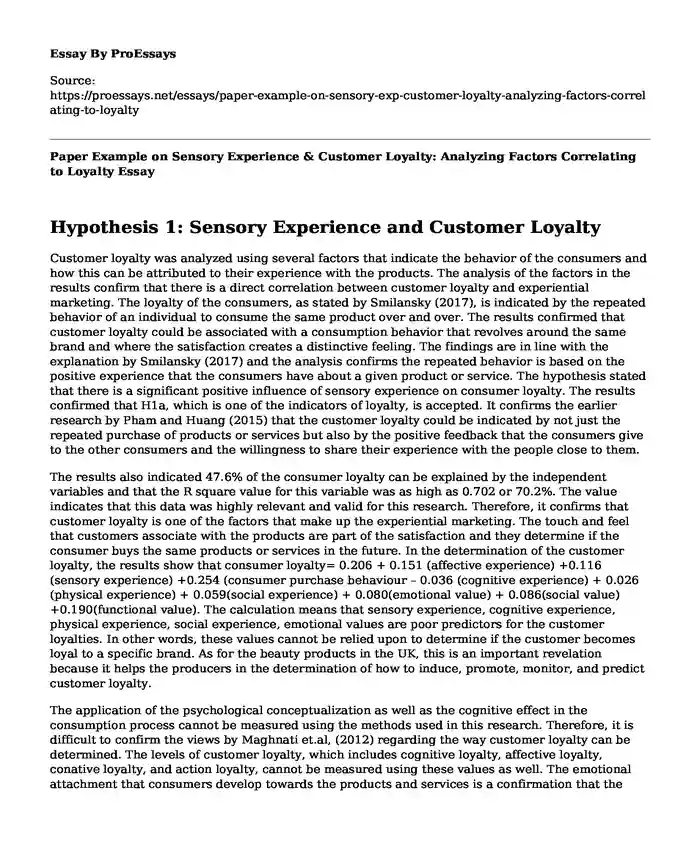 Paper Example on Sensory Experience & Customer Loyalty: Analyzing Factors Correlating to Loyalty