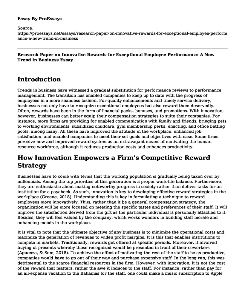 Research Paper on Innovative Rewards for Exceptional Employee Performance: A New Trend in Business