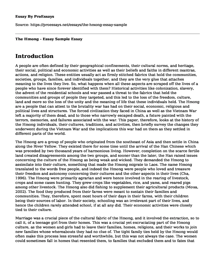 The Hmong - Essay Sample