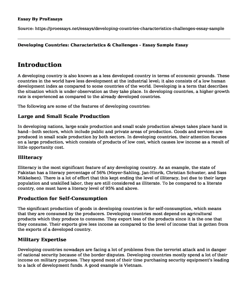 characteristics of developing countries essay grade 11