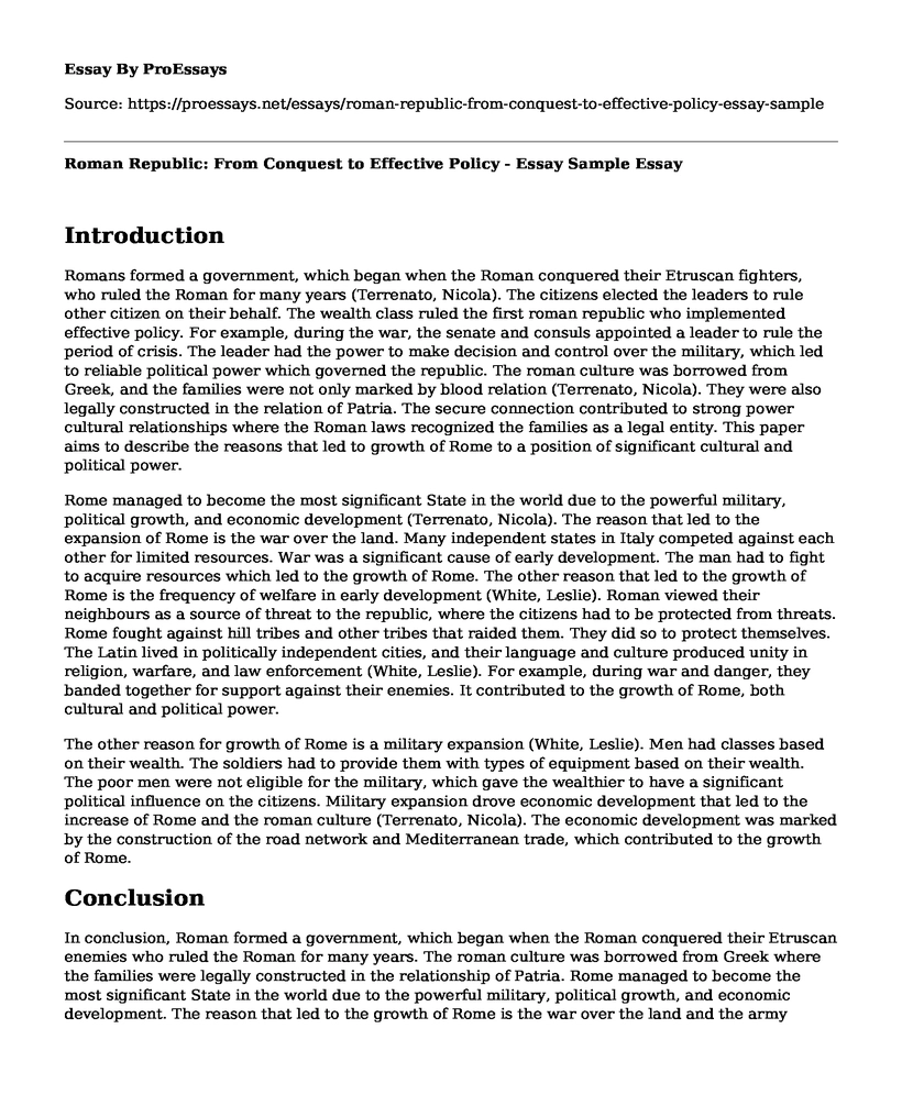 Roman Republic: From Conquest to Effective Policy - Essay Sample