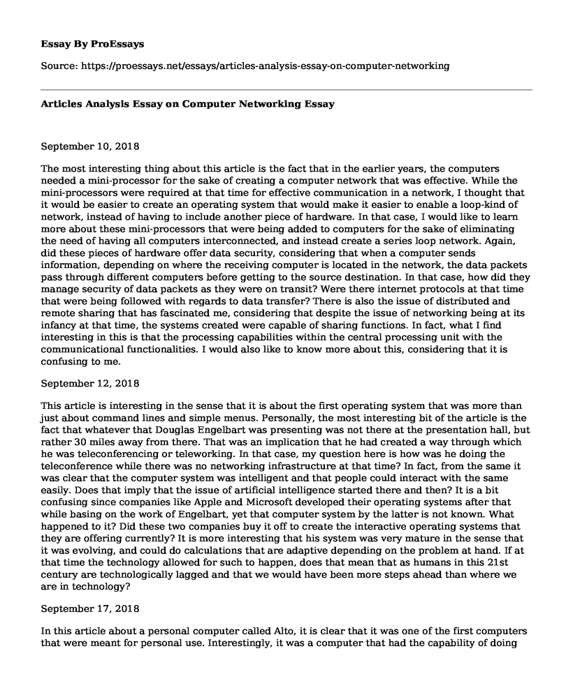 Articles Analysis Essay on Computer Networking