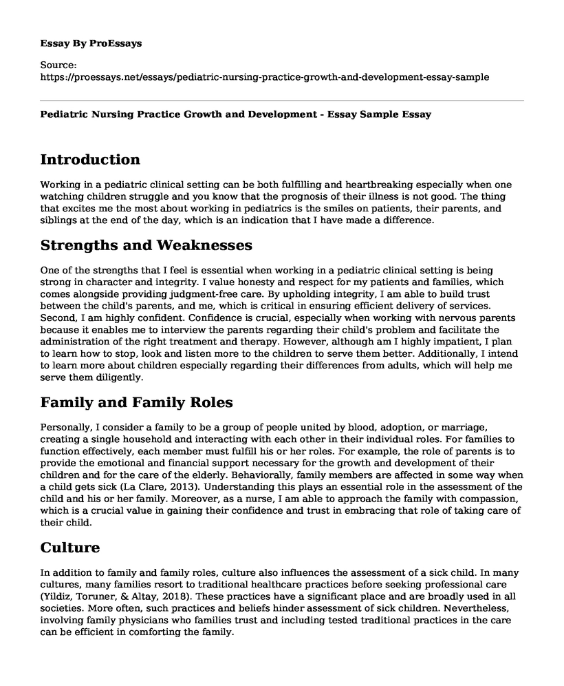 Pediatric Nursing Practice Growth and Development - Essay Sample 