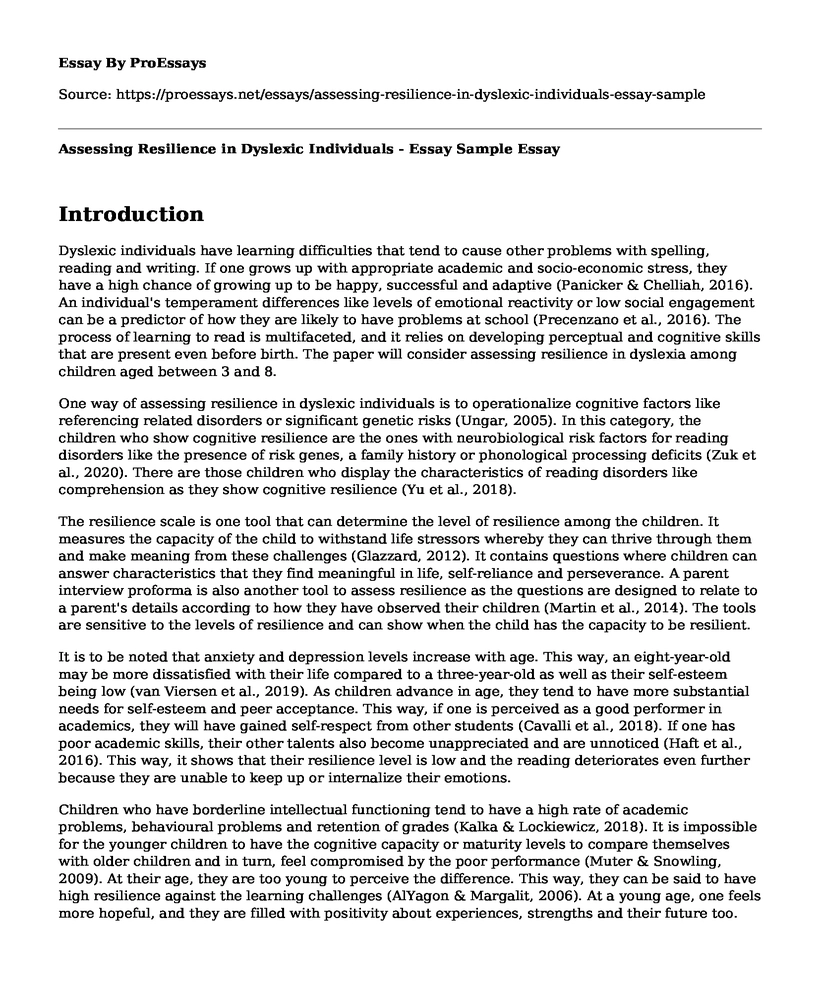 Assessing Resilience in Dyslexic Individuals - Essay Sample