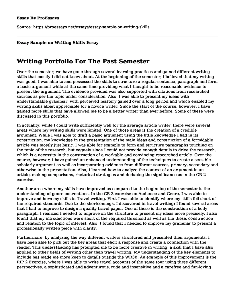 Essay Sample on Writing Skills