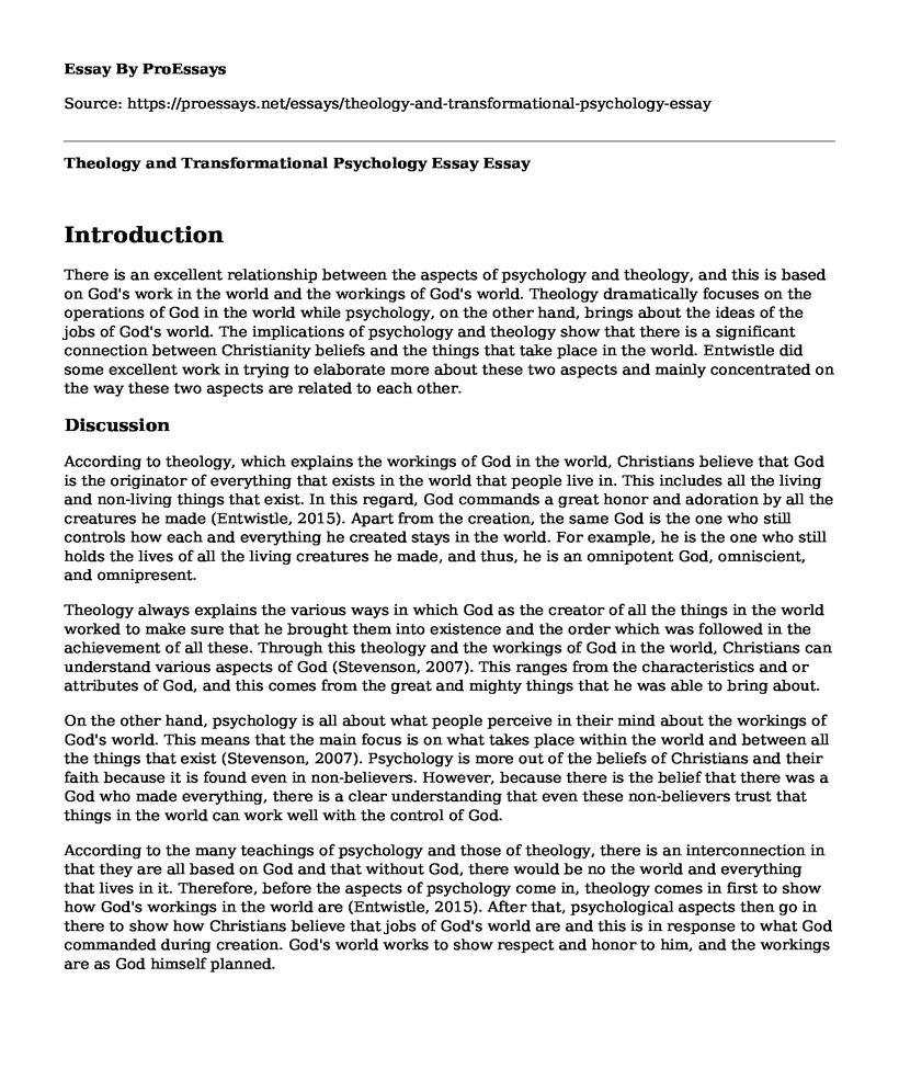 Theology and Transformational Psychology Essay