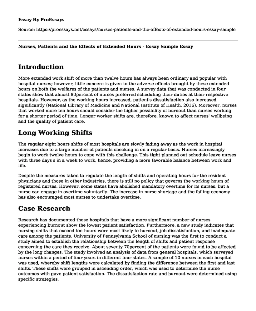 Nurses, Patients and the Effects of Extended Hours - Essay Sample