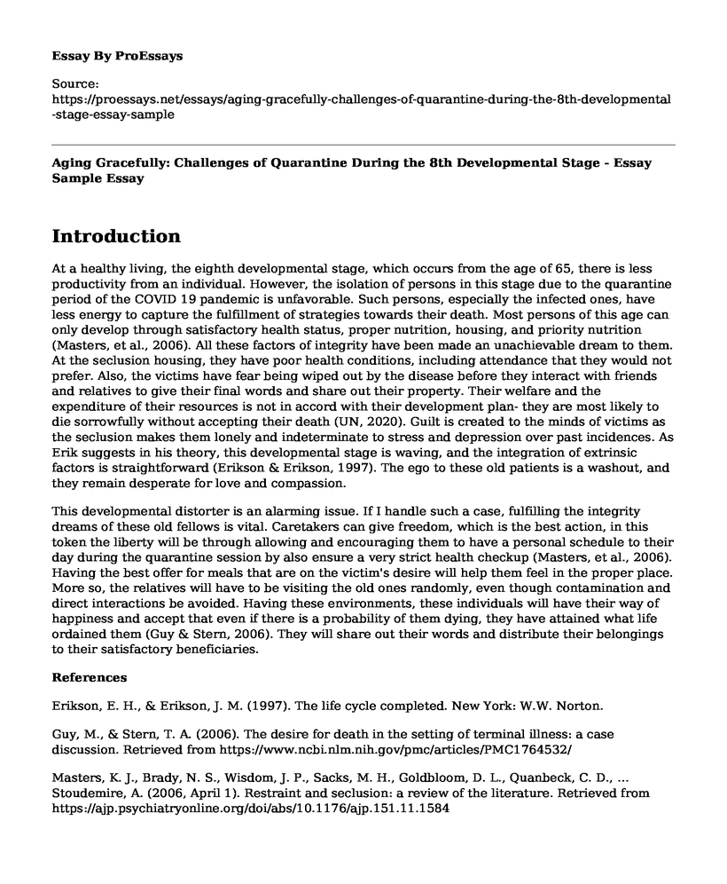 Aging Gracefully: Challenges of Quarantine During the 8th Developmental Stage - Essay Sample