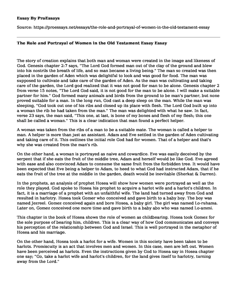 The Role and Portrayal of Women in the Old Testament Essay