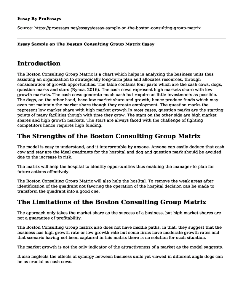 Essay Sample on The Boston Consulting Group Matrix