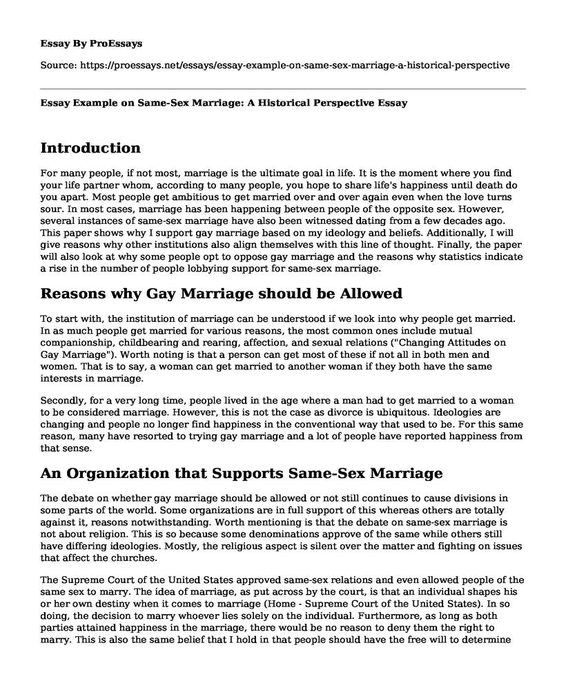 Essay Example on Same-Sex Marriage: A Historical Perspective