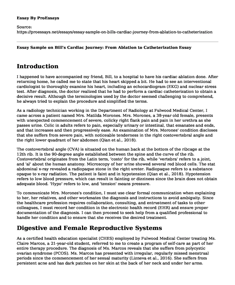 Essay Sample on Bill's Cardiac Journey: From Ablation to Catheterization