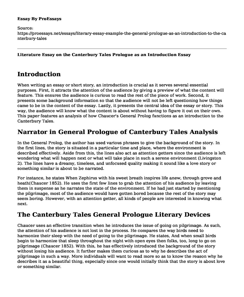 literary analysis essay on the canterbury tales