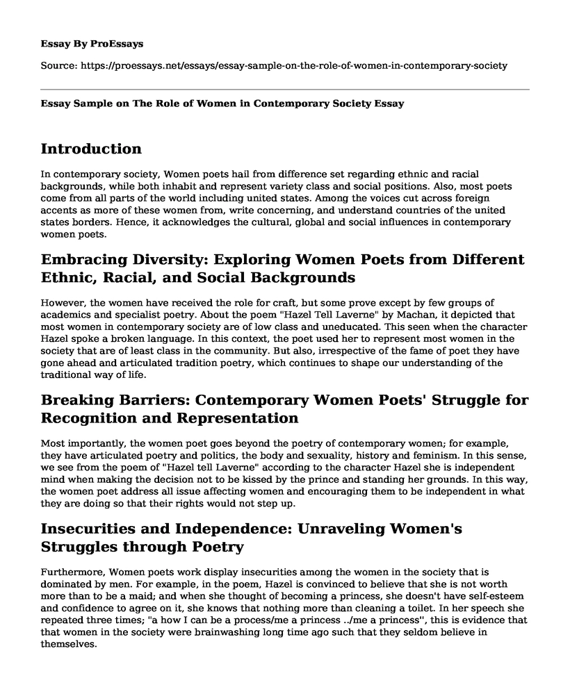 Essay Sample on The Role of Women in Contemporary Society