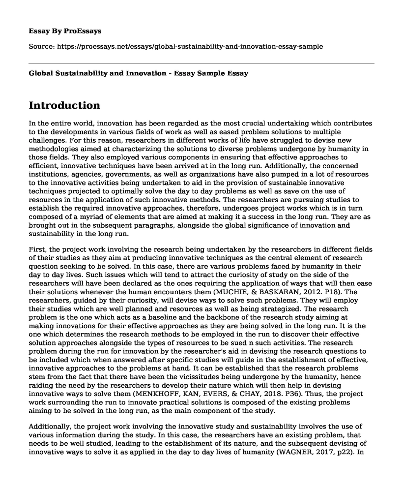Global Sustainability and Innovation - Essay Sample