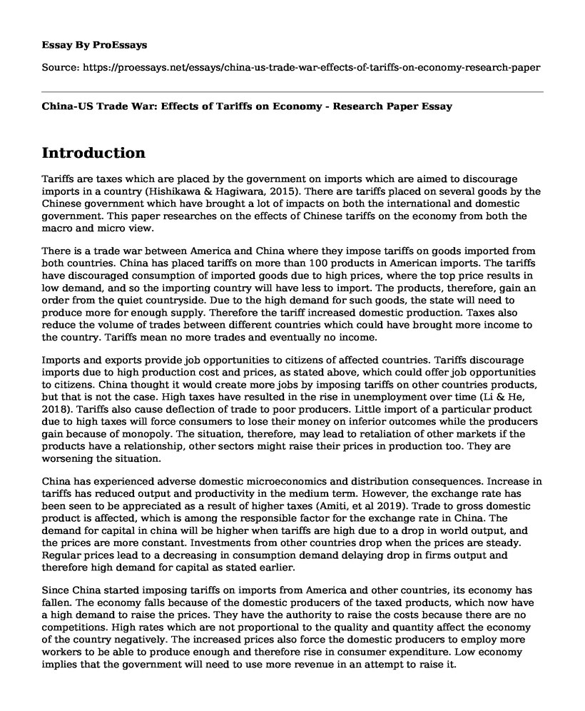China-US Trade War: Effects of Tariffs on Economy - Research Paper
