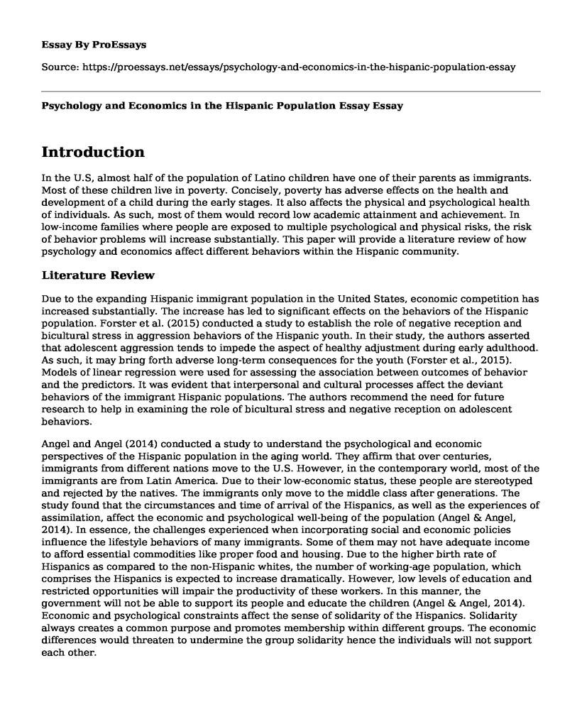 Psychology and Economics in the Hispanic Population Essay