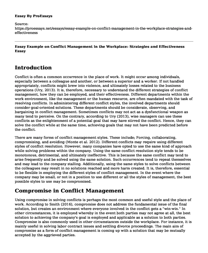 Essay Example on Conflict Management in the Workplace: Strategies and Effectiveness
