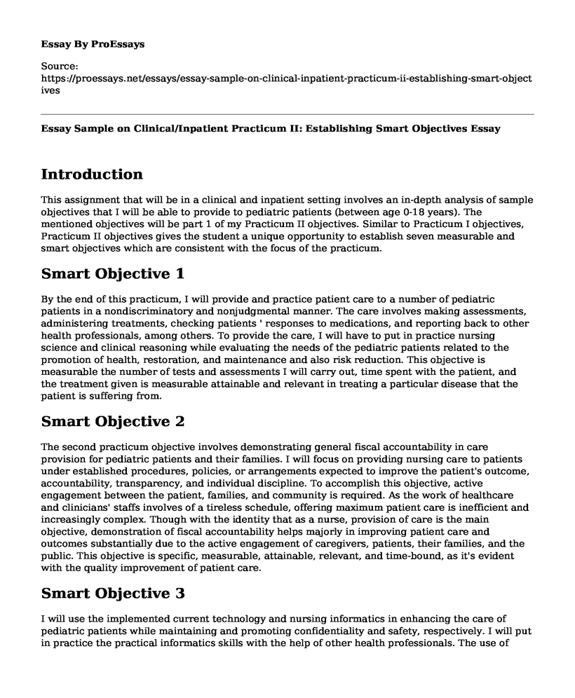 Essay Sample on Clinical/Inpatient Practicum II: Establishing Smart Objectives