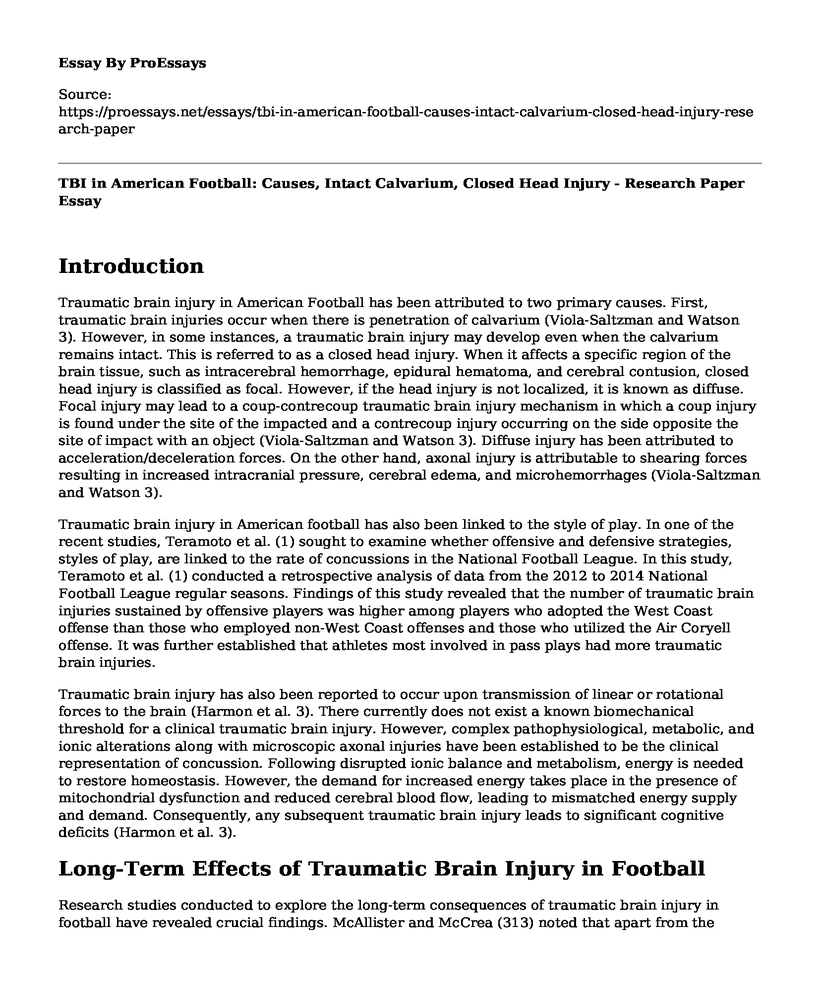 TBI in American Football: Causes, Intact Calvarium, Closed Head Injury - Research Paper