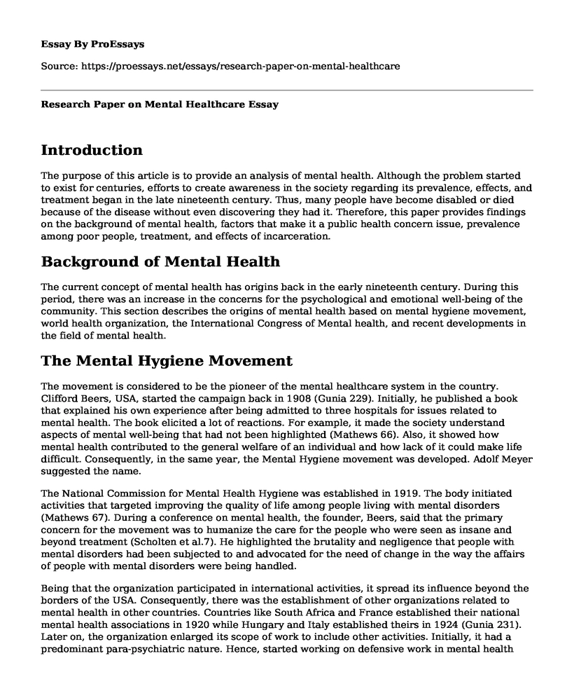 Research Paper on Mental Healthcare 