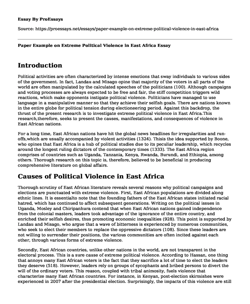 Paper Example on Extreme Political Violence in East Africa