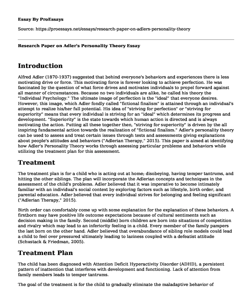 Research Paper on Adler's Personality Theory
