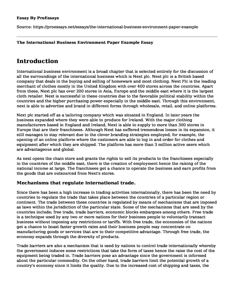 The International Business Environment Paper Example