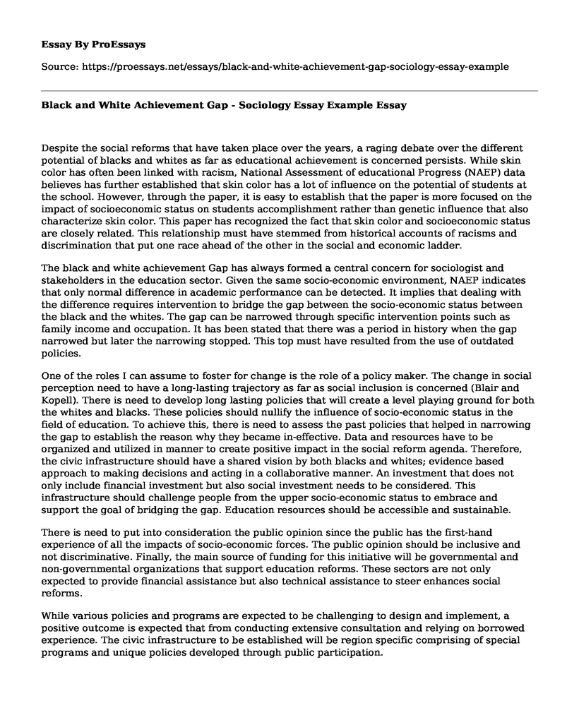 Black and White Achievement Gap - Sociology Essay Example
