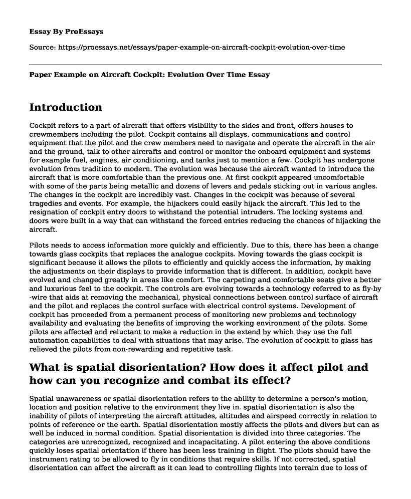 Paper Example on Aircraft Cockpit: Evolution Over Time