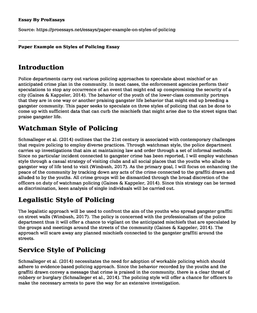 Paper Example on Styles of Policing