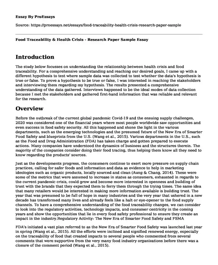 Food Traceability & Health Crisis - Research Paper Sample