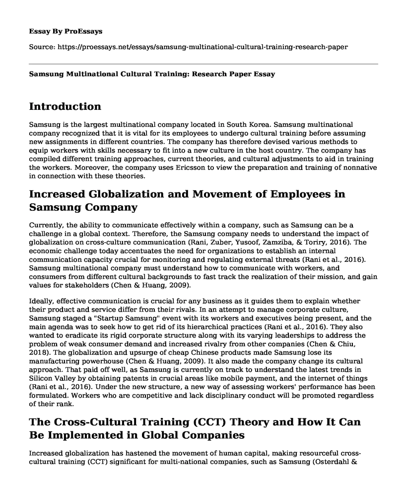 Samsung Multinational Cultural Training: Research Paper