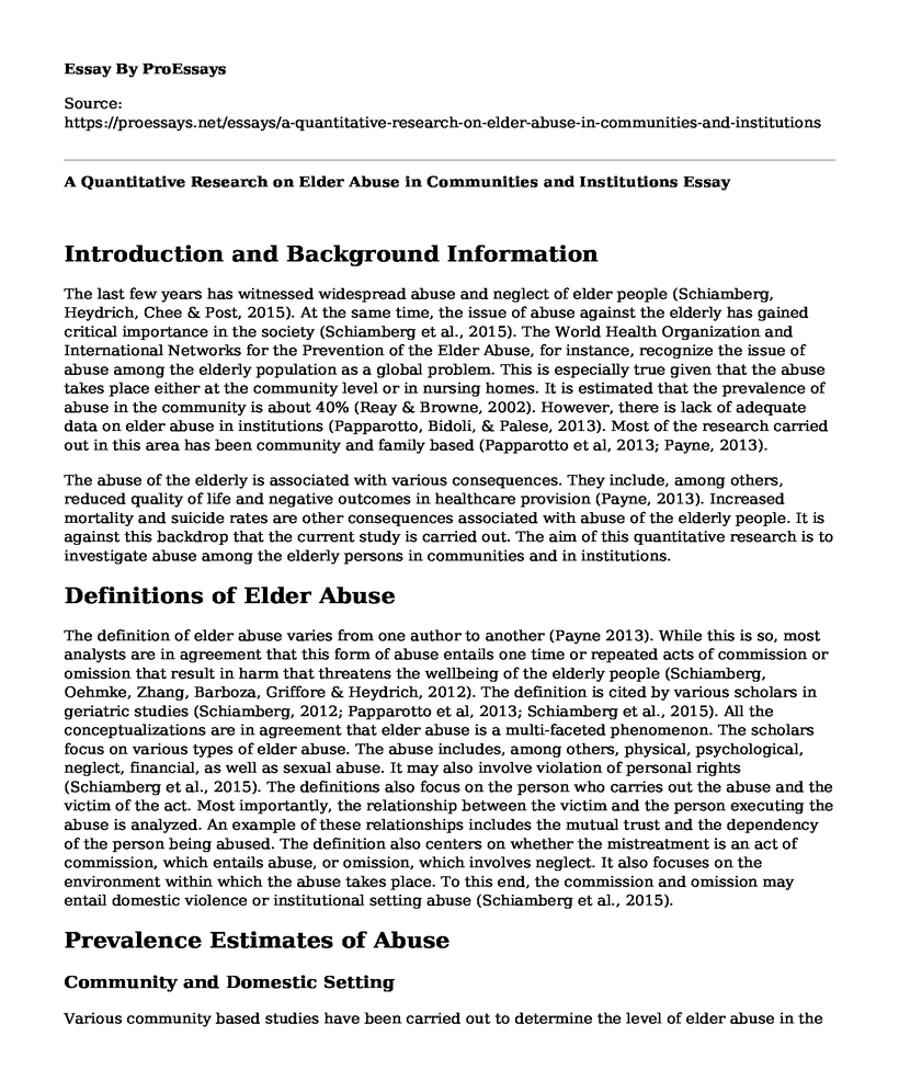 A Quantitative Research on Elder Abuse in Communities and Institutions