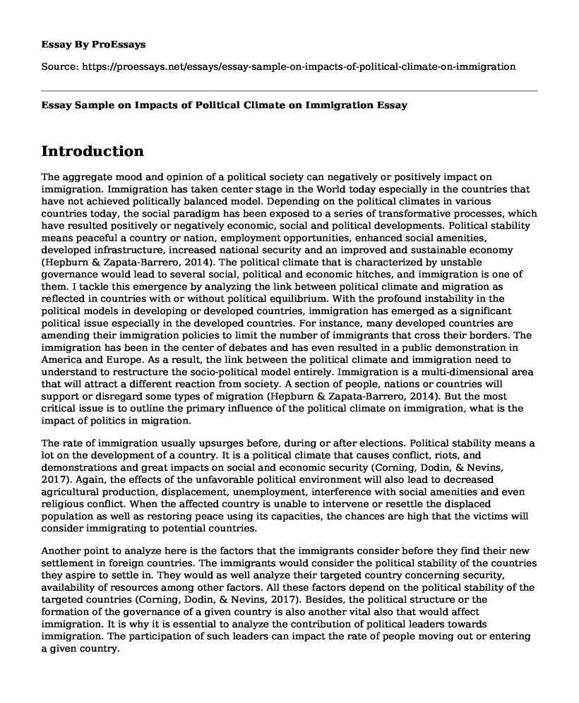 Essay Sample on Impacts of Political Climate on Immigration