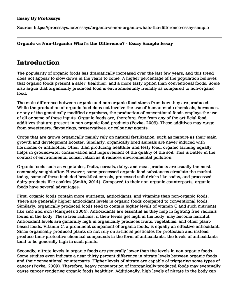 Organic vs Non-Organic: What's the Difference? - Essay Sample