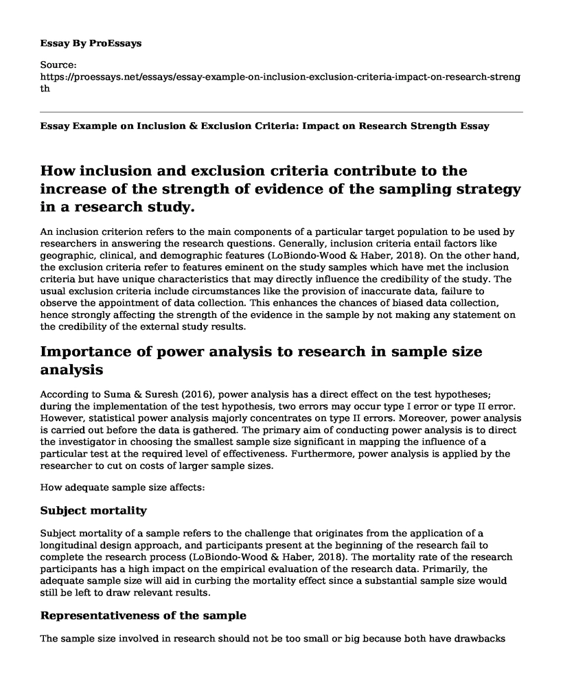 Essay Example on Inclusion & Exclusion Criteria: Impact on Research Strength