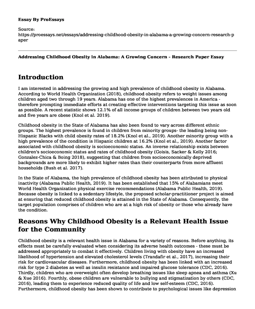 Addressing Childhood Obesity in Alabama: A Growing Concern - Research Paper