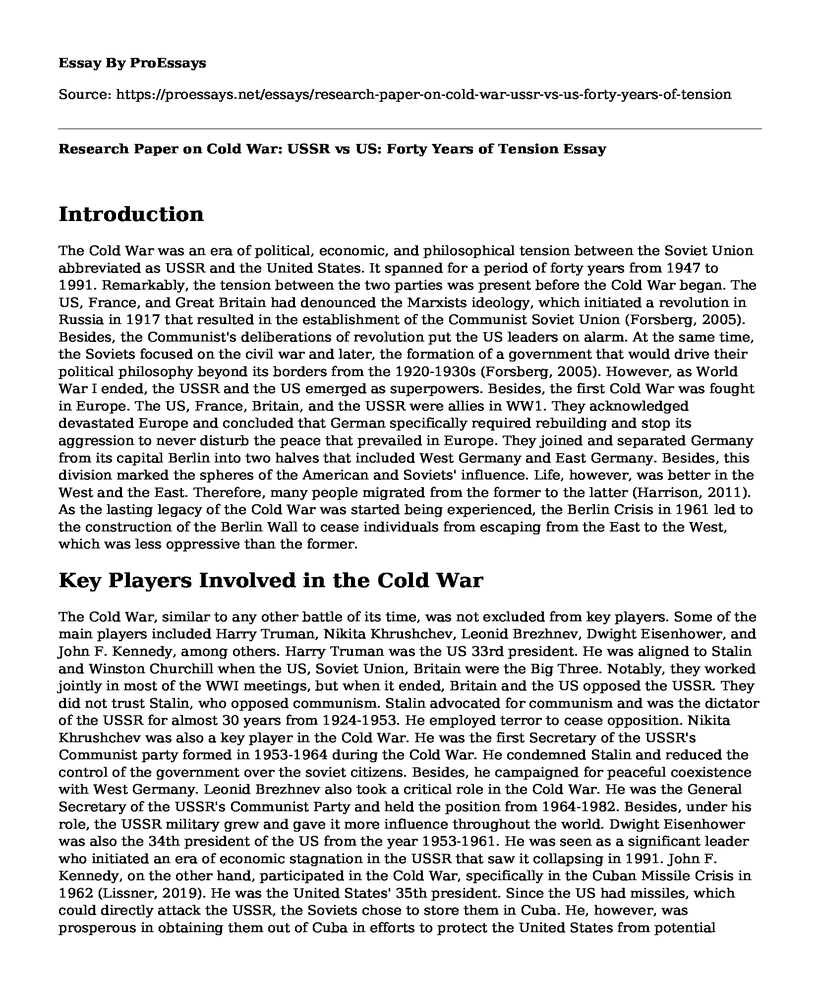 Research Paper on Cold War: USSR vs US: Forty Years of Tension