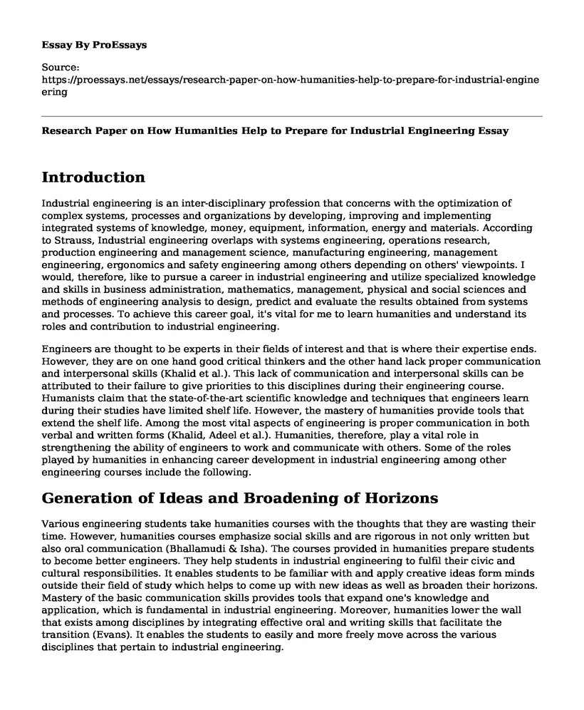 Research Paper on How Humanities Help to Prepare for Industrial Engineering