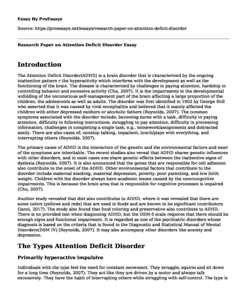 Research Paper on Attention Deficit Disorder