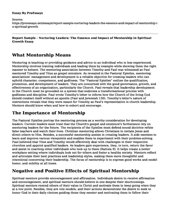 Report Sample - Nurturing Leaders: The Essence and Impact of Mentorship in Spiritual Growth