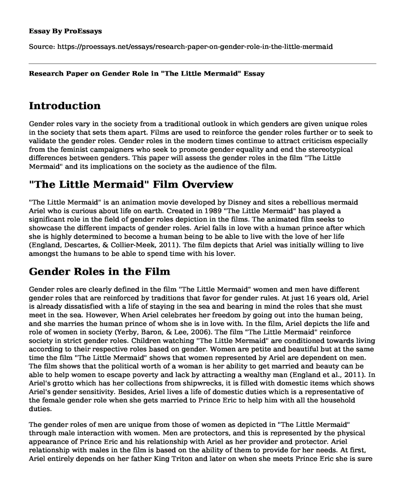 Research Paper on Gender Role in "The Little Mermaid"