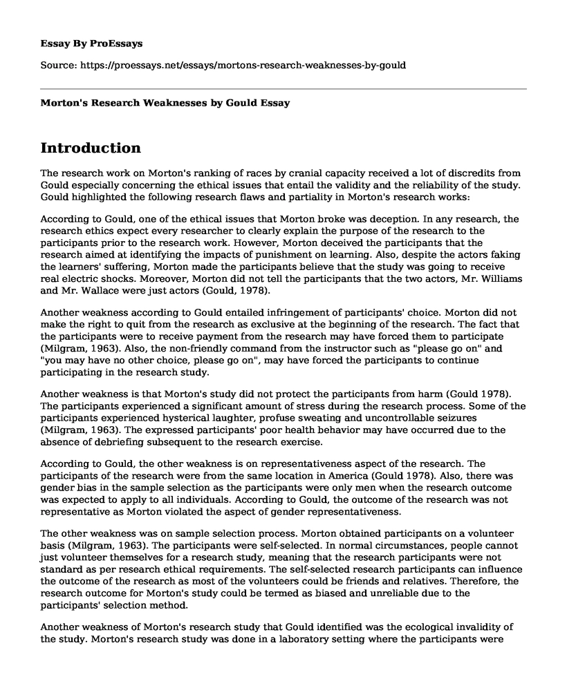 Morton's Research Weaknesses by Gould