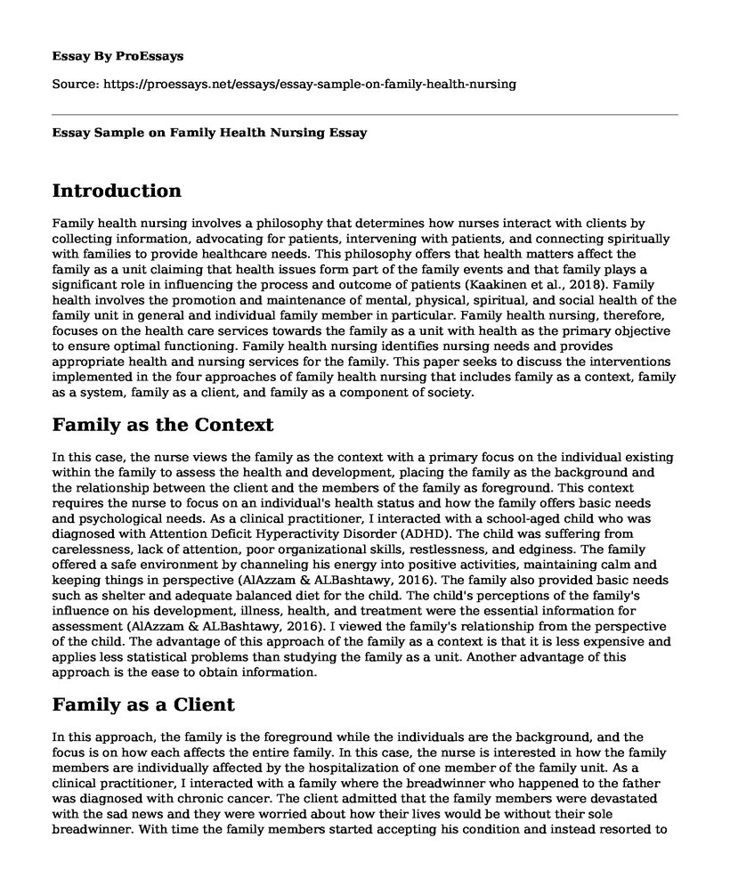 Essay Sample on Family Health Nursing