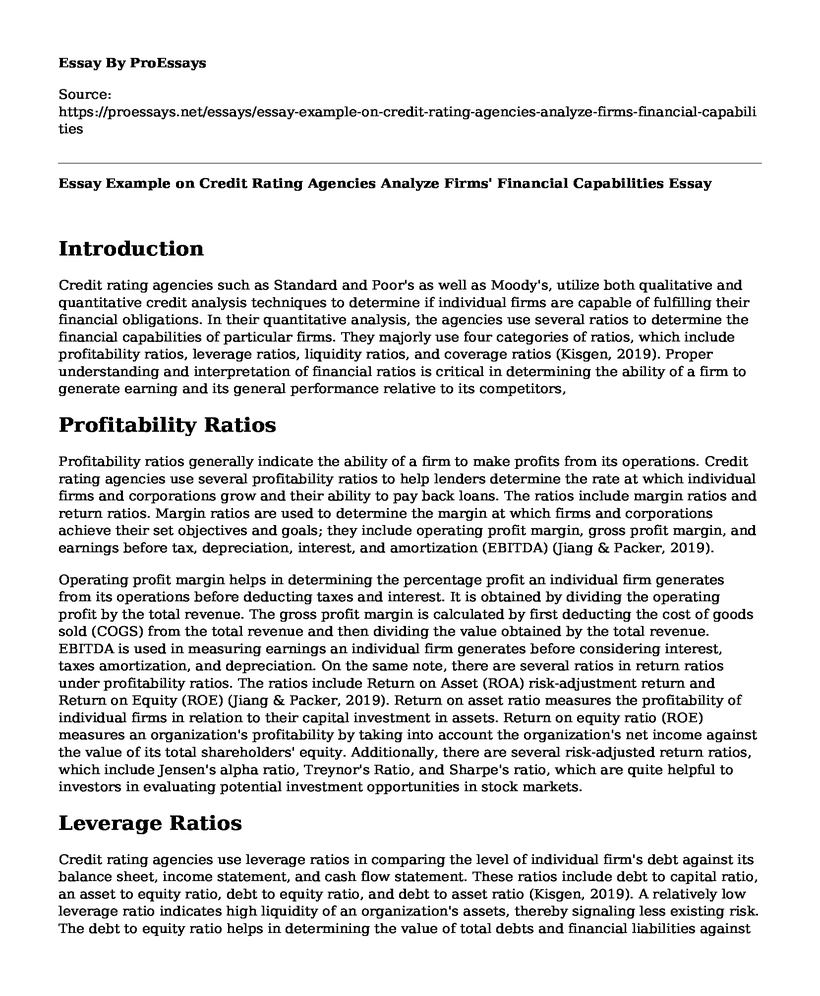 Essay Example on Credit Rating Agencies Analyze Firms' Financial Capabilities