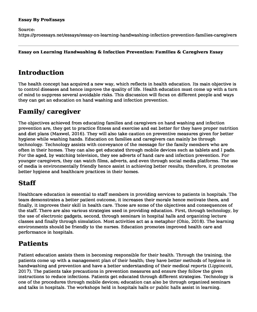Essay on Learning Handwashing & Infection Prevention: Families & Caregivers