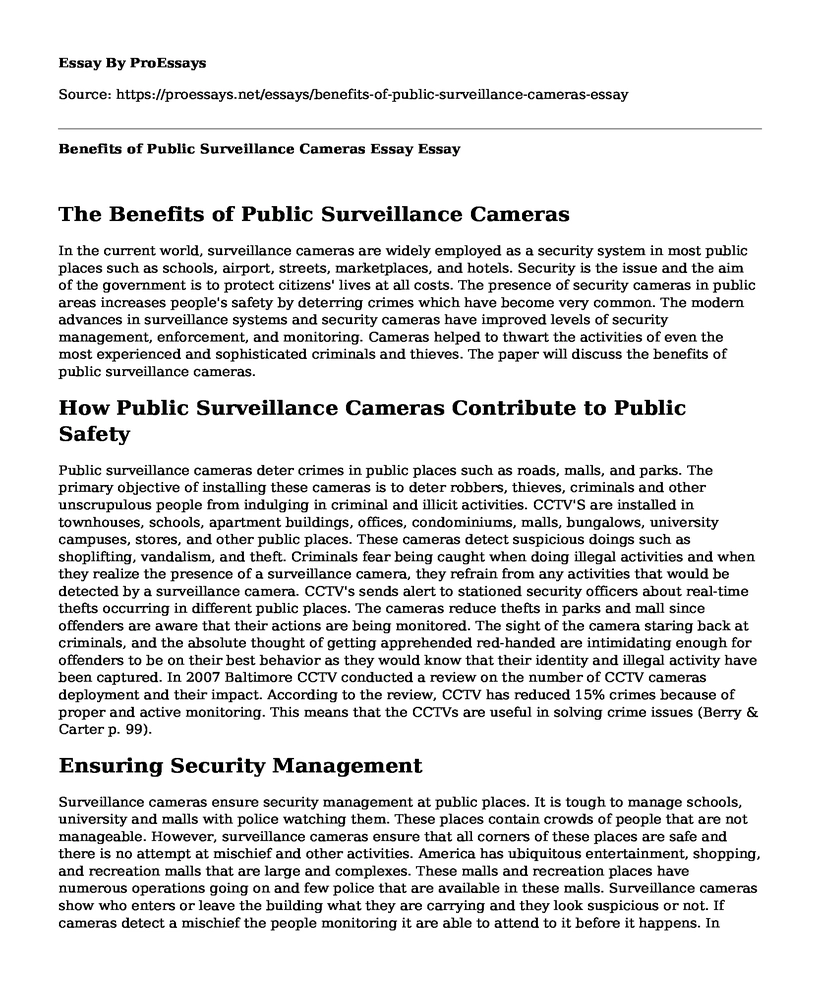Benefits of Public Surveillance Cameras Essay