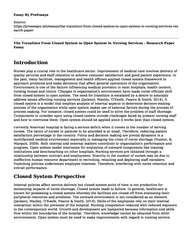 The Transition From Closed System to Open System in Nursing Services - Research Paper
