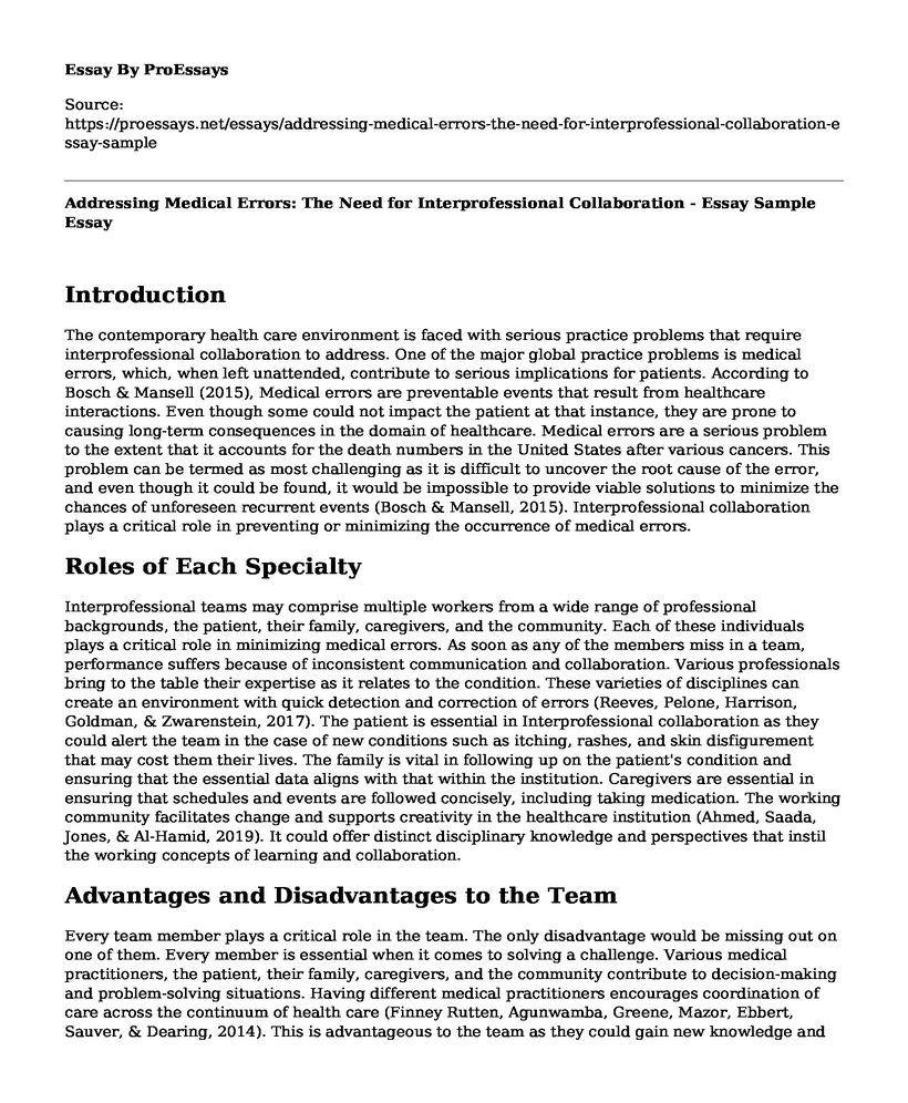 Addressing Medical Errors: The Need for Interprofessional Collaboration - Essay Sample